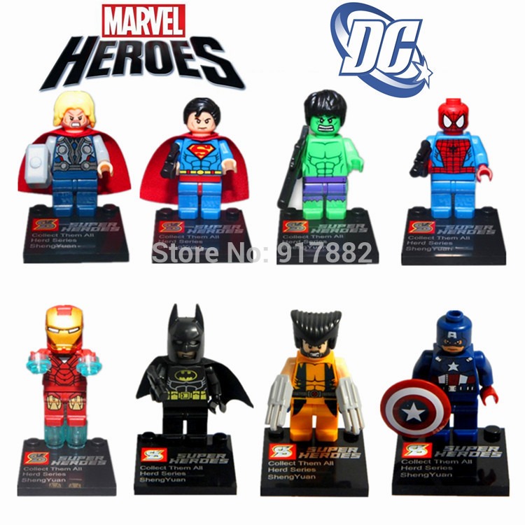 8 Pcs Marvel Avengers Mini Figures Fit Lego Hulk Superman Thor Batman Spider-man 