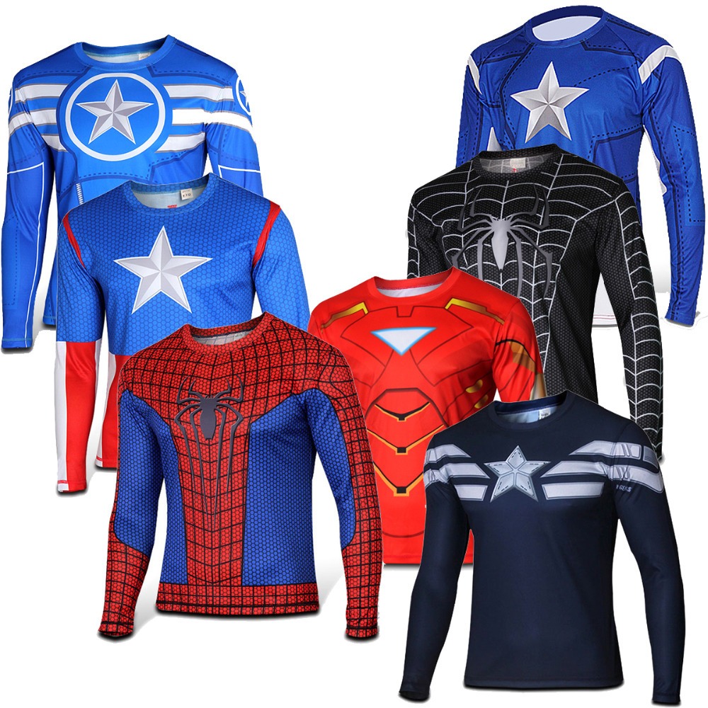 Superhero Marvel Comics Costume Cycling Tee T-Shirts Long Sleeve Bicycle Jersey