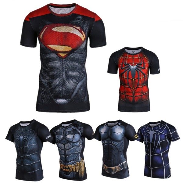 New 2015 Marvel Captain America 2 Super Hero Lycra Compression Tights Sport T Shirt Men Fitness 