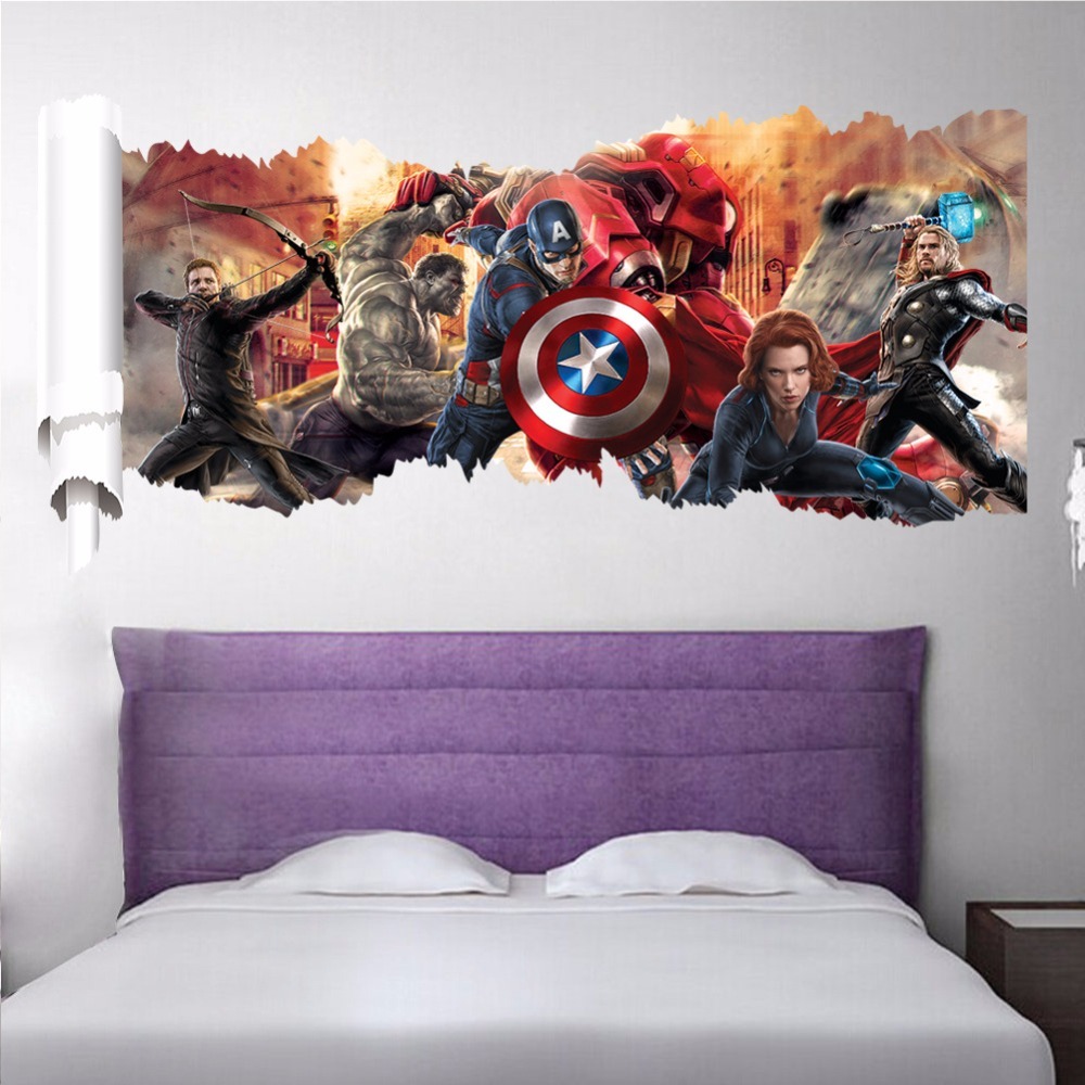 3D Cartoon Avengers Wall Sticker 3D Decals Wallpaper Mural Poster Decor For Home